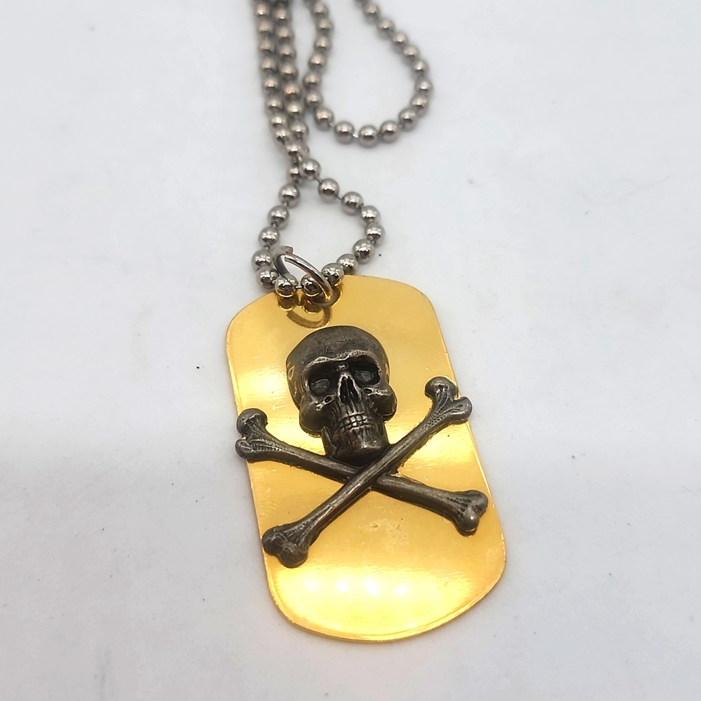 GOLD SILVER SKULL BONES DOG TAG